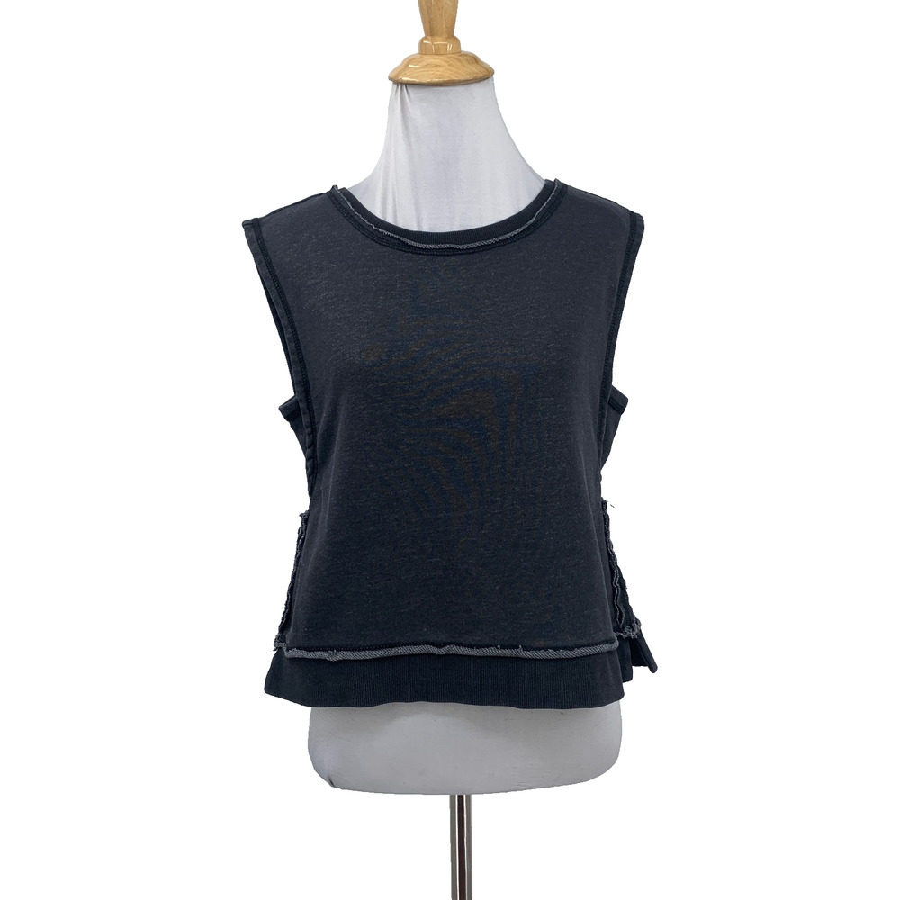Daily Practice Tank Top Womens XS Extra Small Charcoal Muscle Crop Exposed Seams